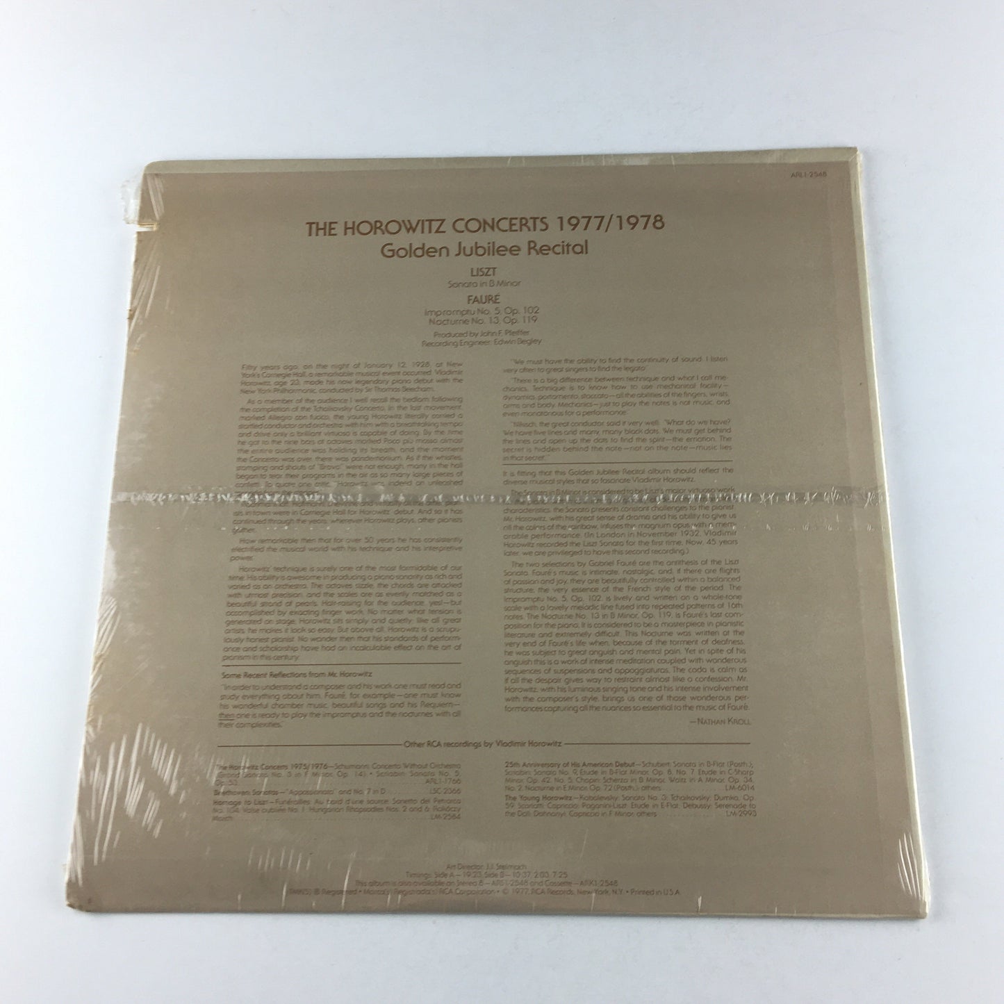 Horowitz - Liszt / Faure The Horowitz Concerts 1977/1978 (Golden Jubilee Recital) Used Vinyl LP M\VG+ Black
