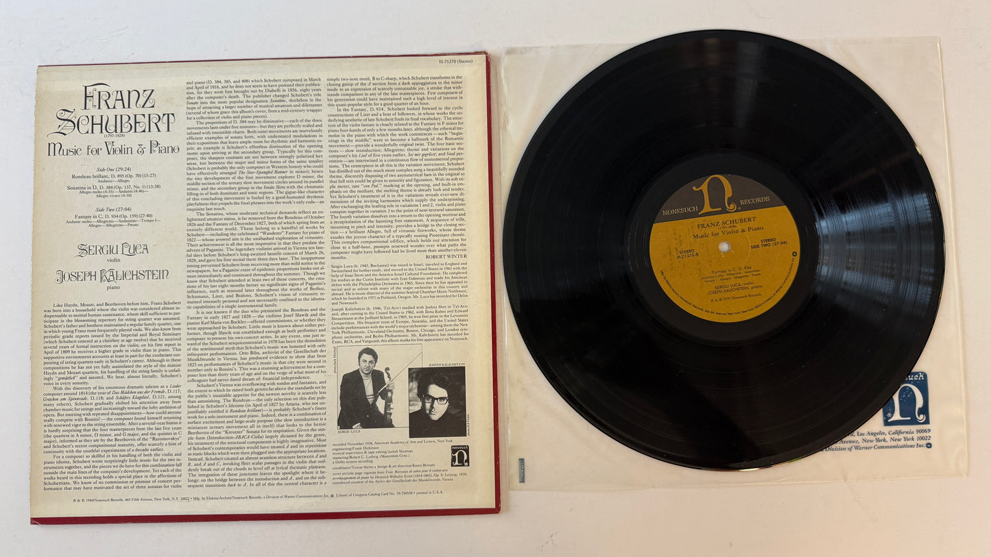 Franz Schubert Music For Violin & Piano Used Vinyl LP VG+\VG