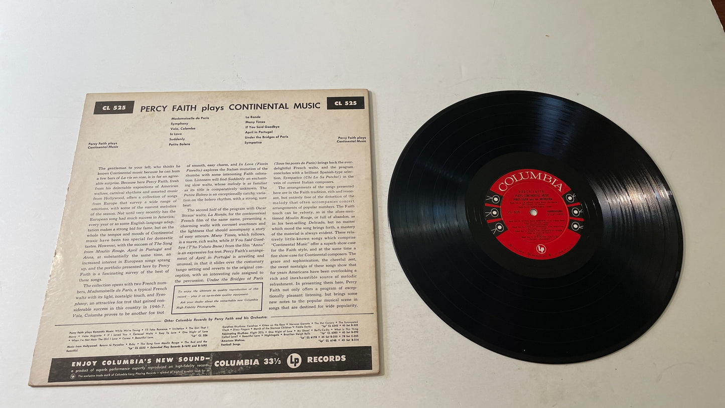 Percy Faith Percy Faith Plays Continental Music Used Vinyl LP VG+\VG