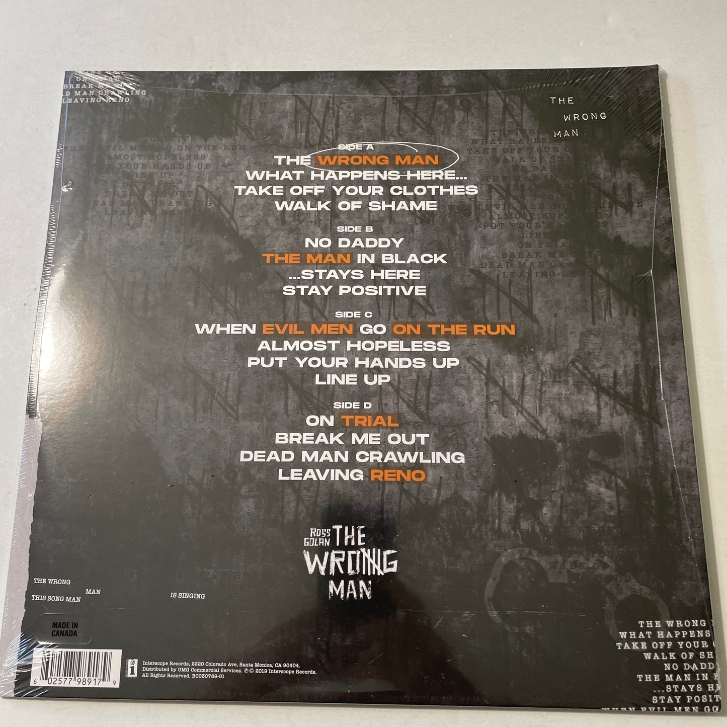 Ross Golan The Wrong Man New Colored Vinyl LP M\M Orange
