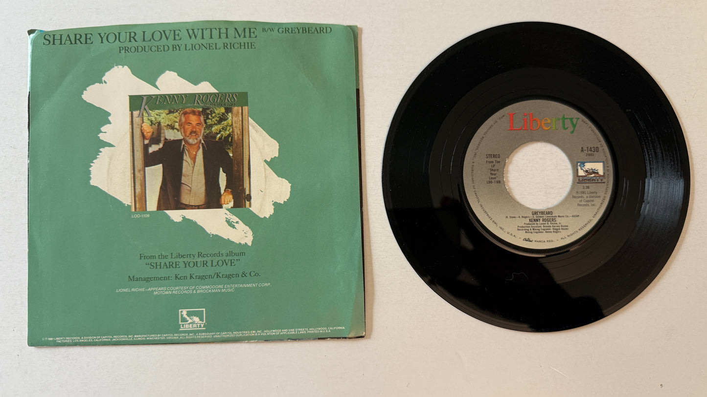 Kenny Rogers Share Your Love With Me / Greybeard Used 45 RPM 7" Vinyl VG+\