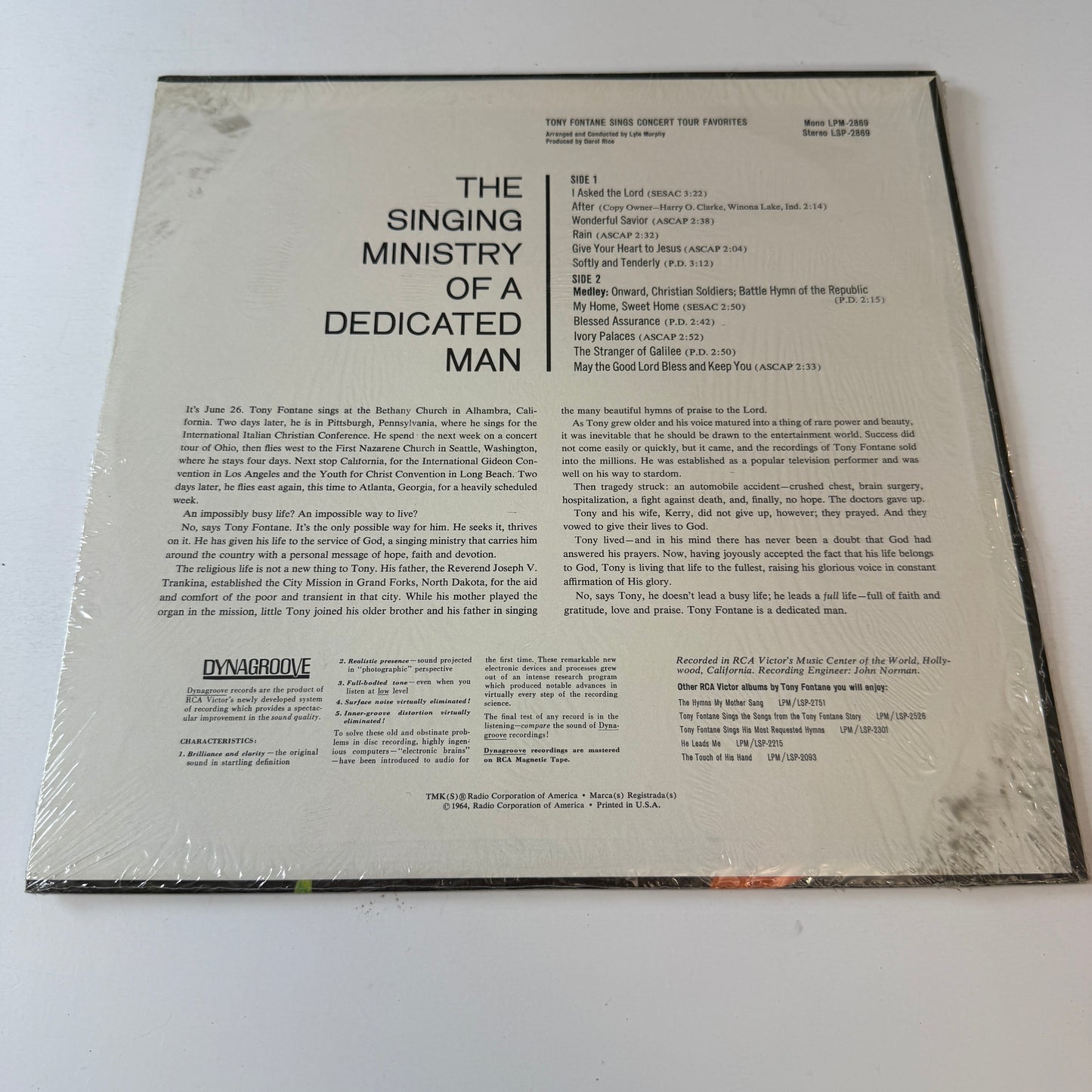 Tony Fontane Sings Concert Tour Favorites New Vinyl LP M\VG+