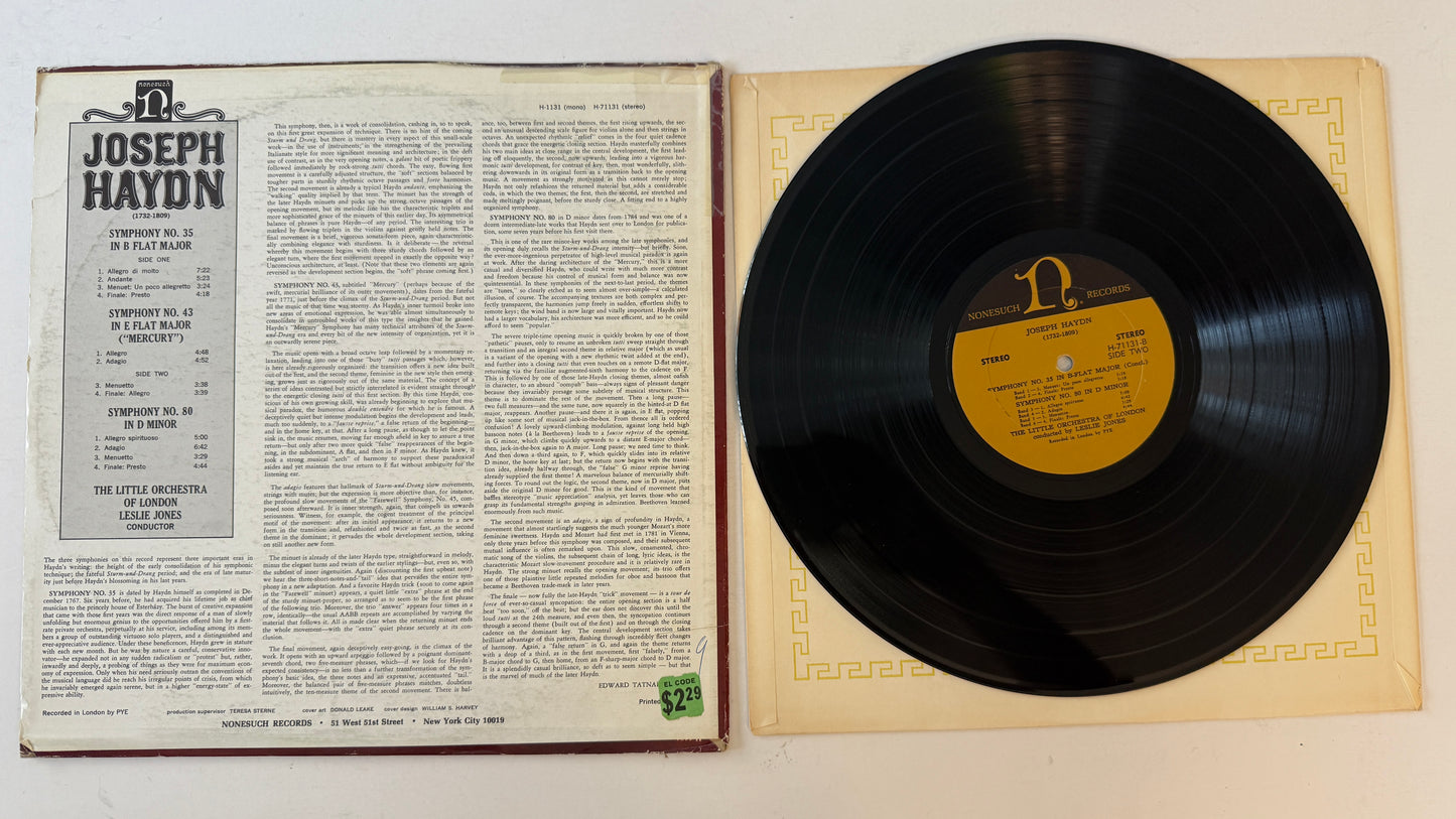Joseph Haydn Symphony No. 35 In B-Flat Major • Symphony No. 43 In E-Flat Major ("Mercury") • Symphony No. 80 In D Minor Used Vinyl LP VG+\VG