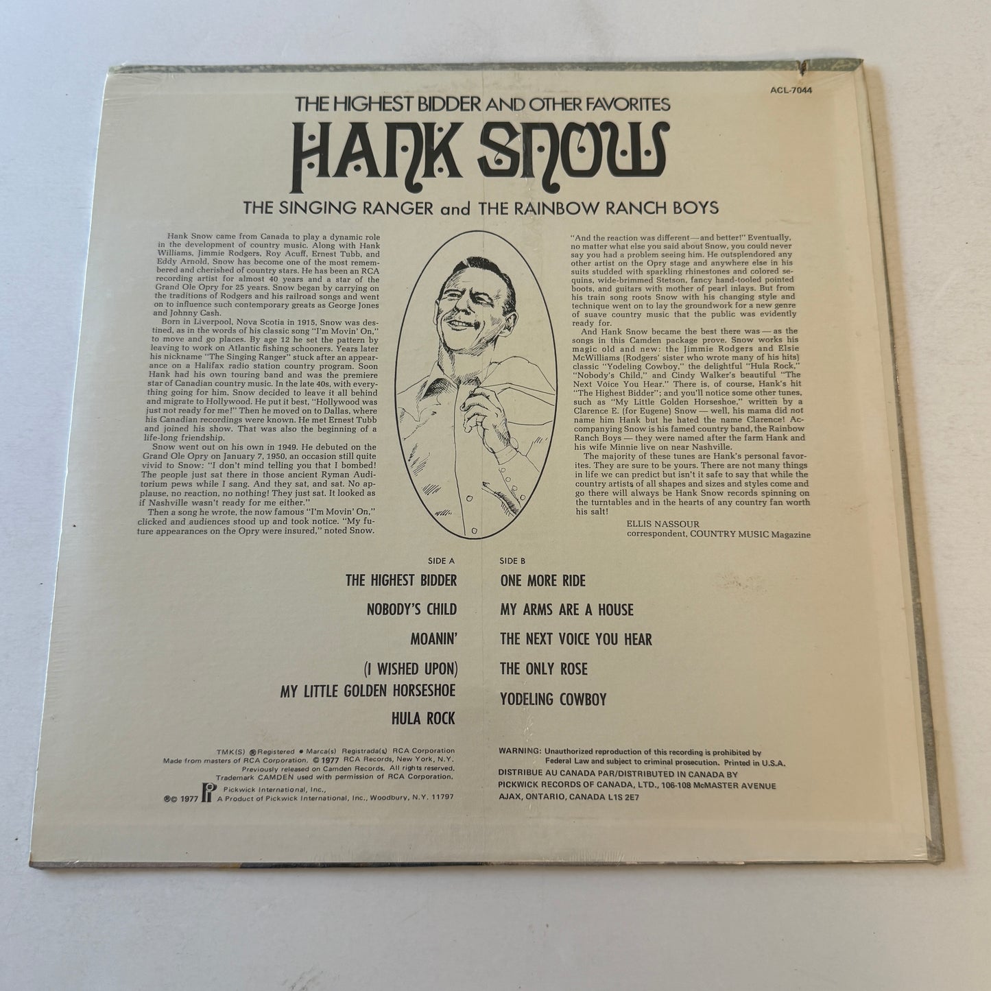 Hank Snow The Highest Bidder And Other Favorites Used Vinyl LP NM\VG+