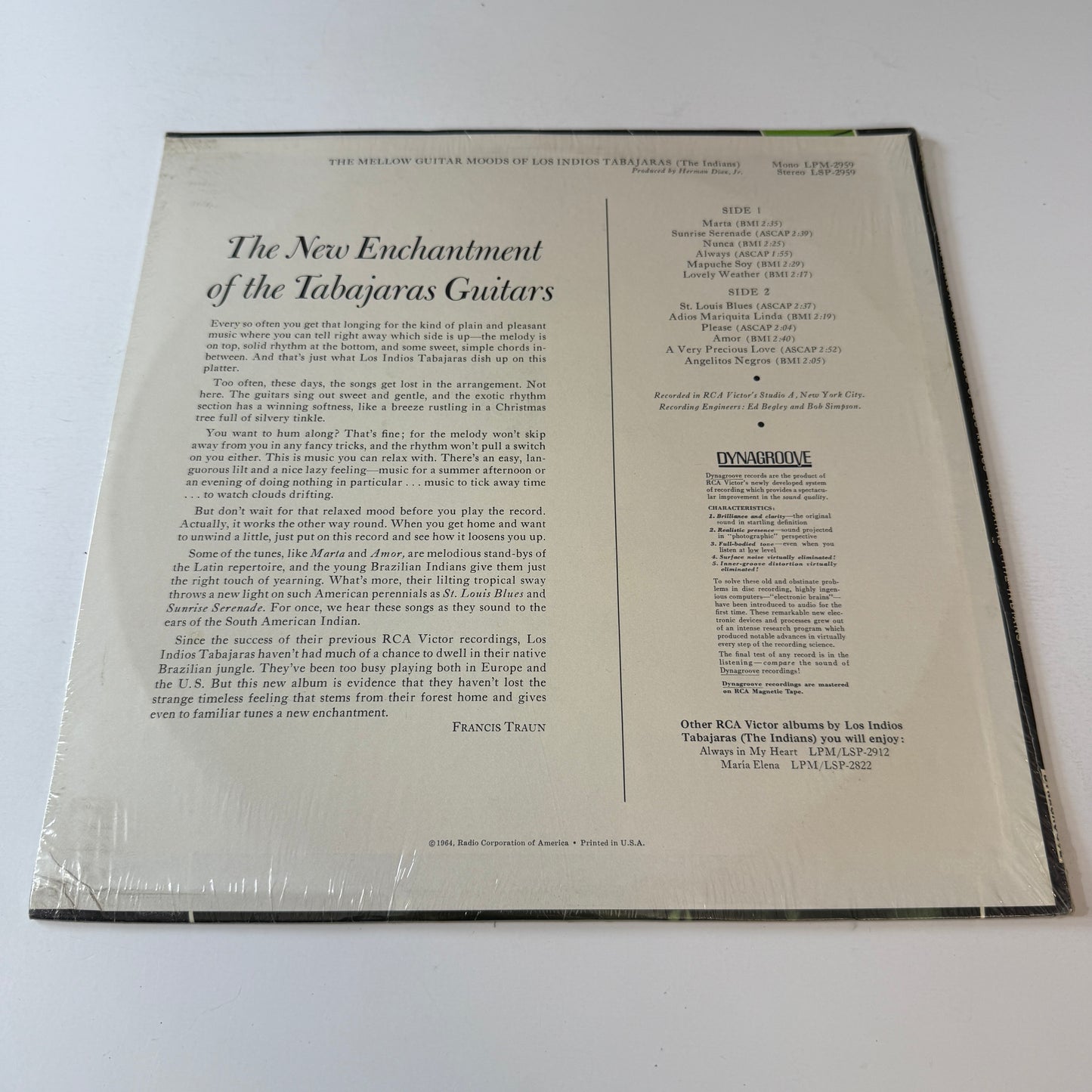 Los Indios Tabajaras The Mellow Guitar Moods Of Los Indios Tabajaras (The Indians) New Vinyl LP M\VG+