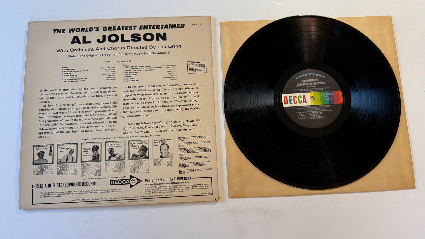 Al Jolson The World's Greatest Entertainer Used Vinyl LP VG+\VG