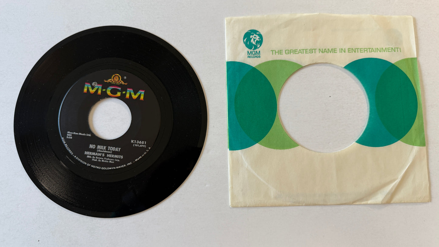 Herman's Hermits There's A Kind Of Hush / No Milk Today Used 45 RPM 7" Vinyl VG+\VG