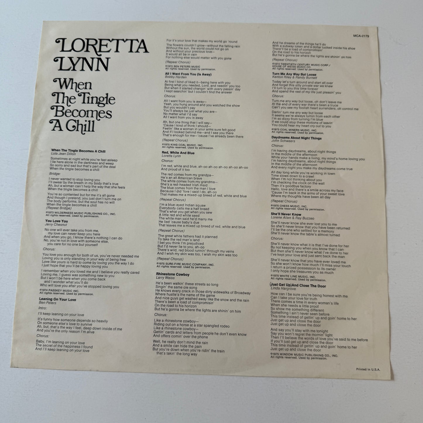 Loretta Lynn When The Tingle Becomes A Chill Used Vinyl LP VG+\VG