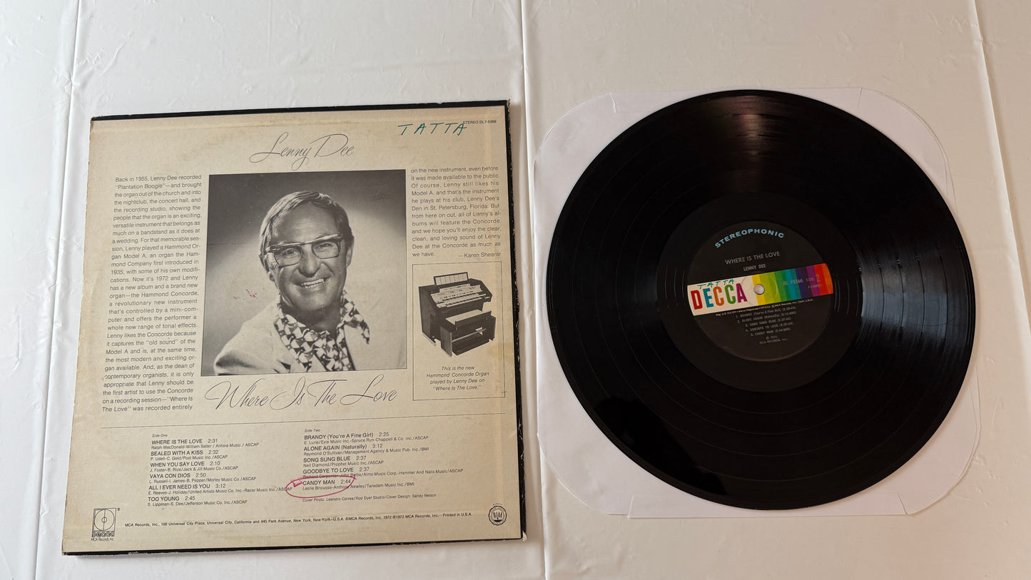 Lenny Dee Where Is The Love Used Vinyl LP VG+\G+