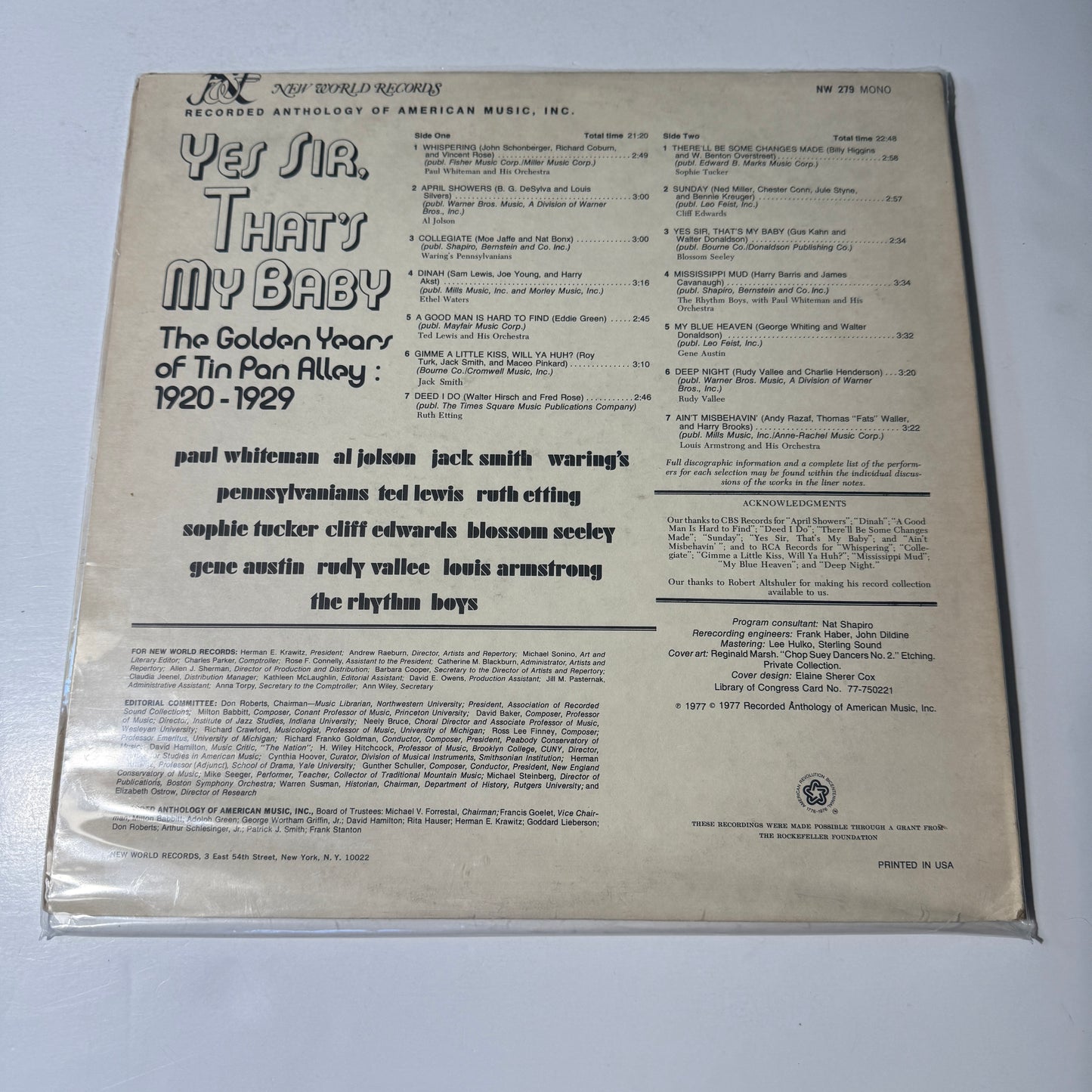 Various Yes Sir, That's My Baby (The Golden Years Of Tin Pan Alley 1920 Used Vinyl LP VG+\VG+