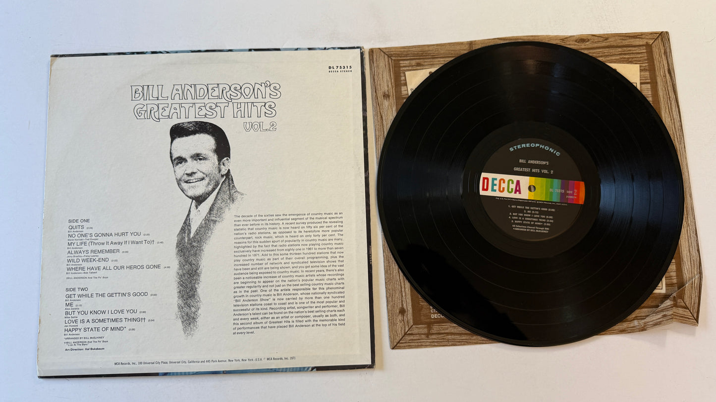 Bill Anderson Bill Anderson's Greatest Hits, Vol. 2 Used Vinyl LP VG+\VG+