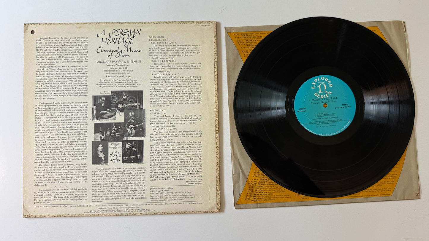 Faramarz Payvar & Ensemble A Persian Heritage (Classical Music Of Iran) Used Vinyl LP VG+\VG
