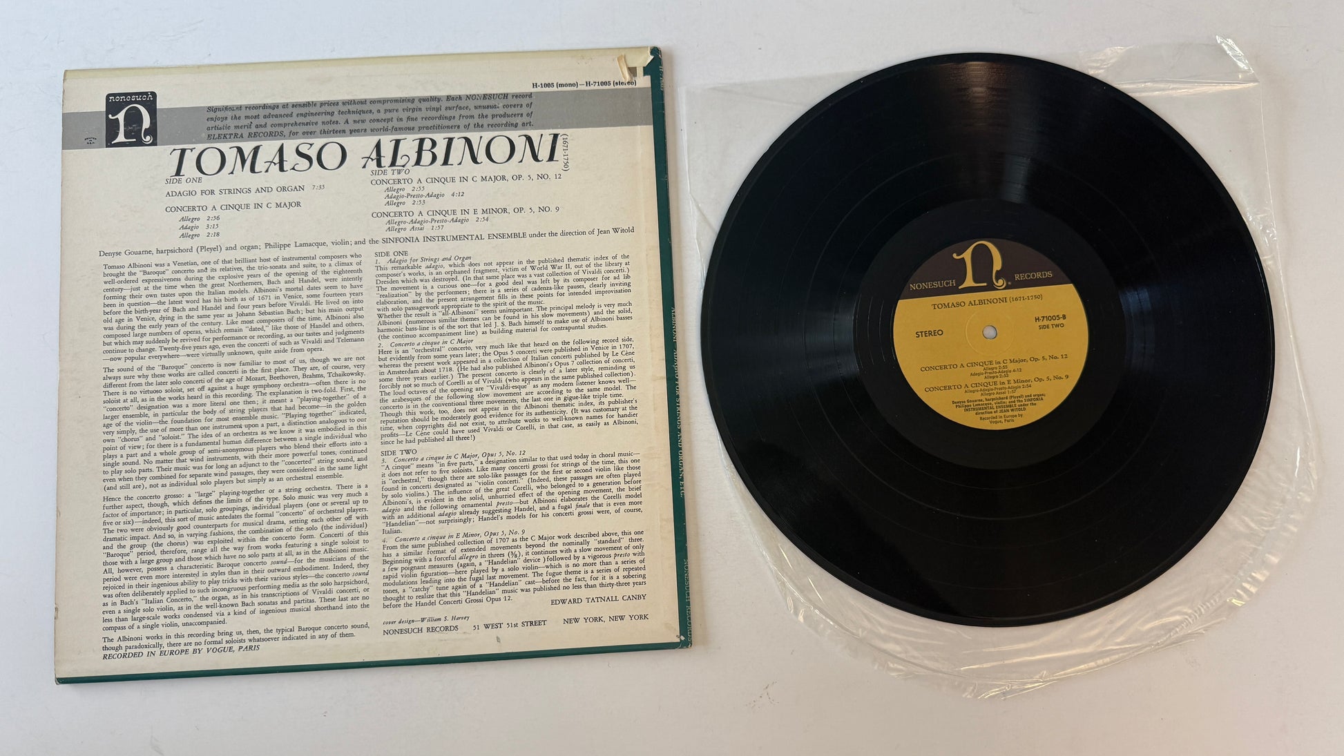 Tomaso Albinoni Adagio For Strings And Organ, Concerto A Cinque In C Major, Concerto A Cinque In C Major Op.5, No. 12, Concerto A Cinque In E Minor Op.5, No.9 Used Vinyl LP VG+\VG