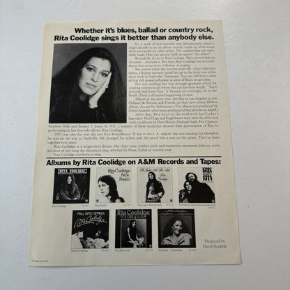 Rita Coolidge Anytime... Anywhere Used Vinyl LP VG+\VG