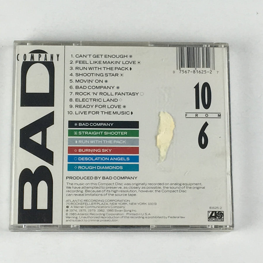 Bad Company ‎ 10 From 6 Used CD VG\VG