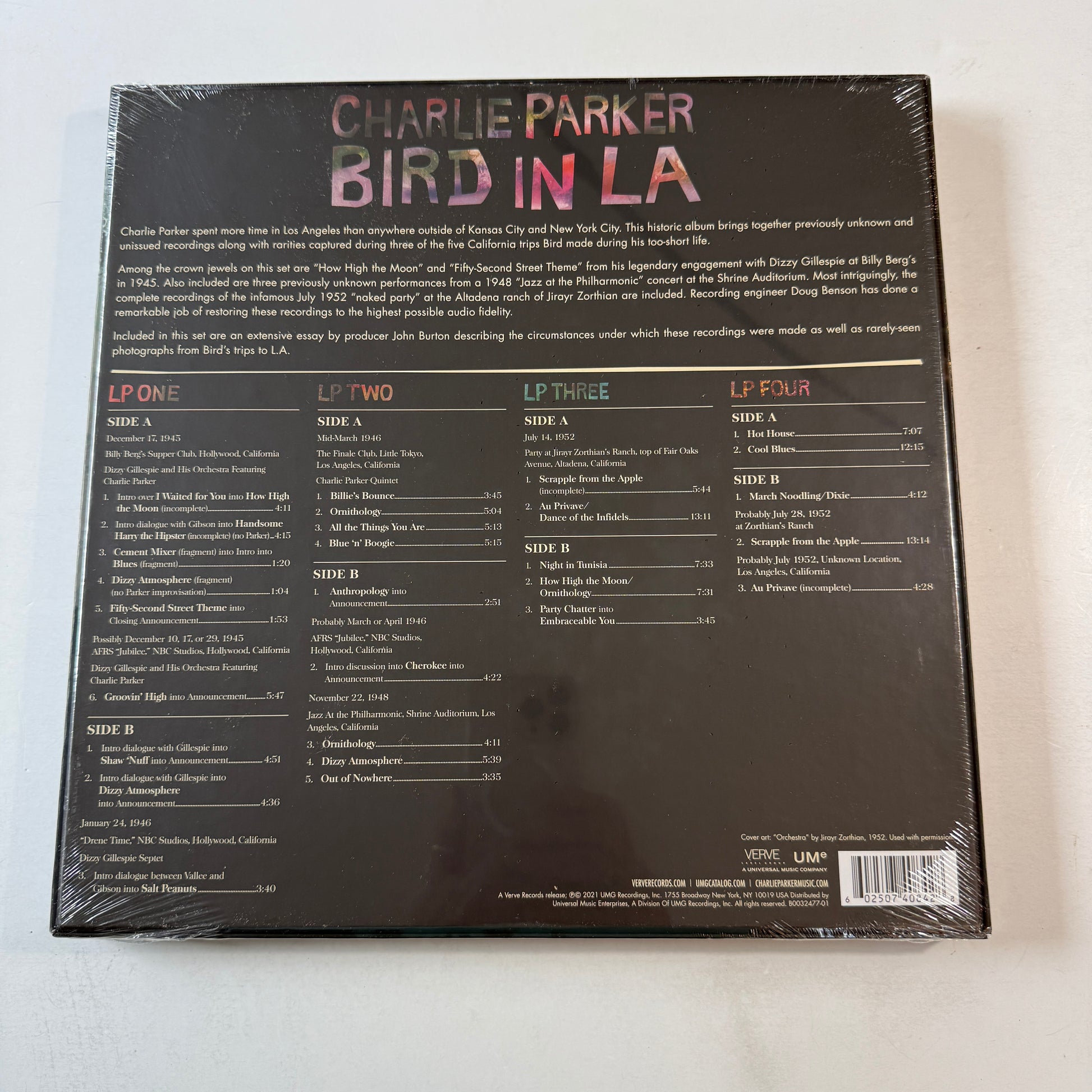 Charlie Parker Bird In LA New Vinyl Box Set M\M
