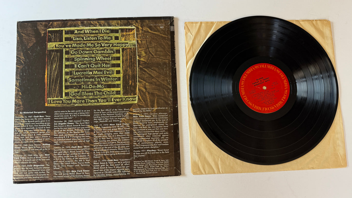 Blood, Sweat And Tears Blood, Sweat & Tears Greatest Hits Used Vinyl LP VG+\VG+