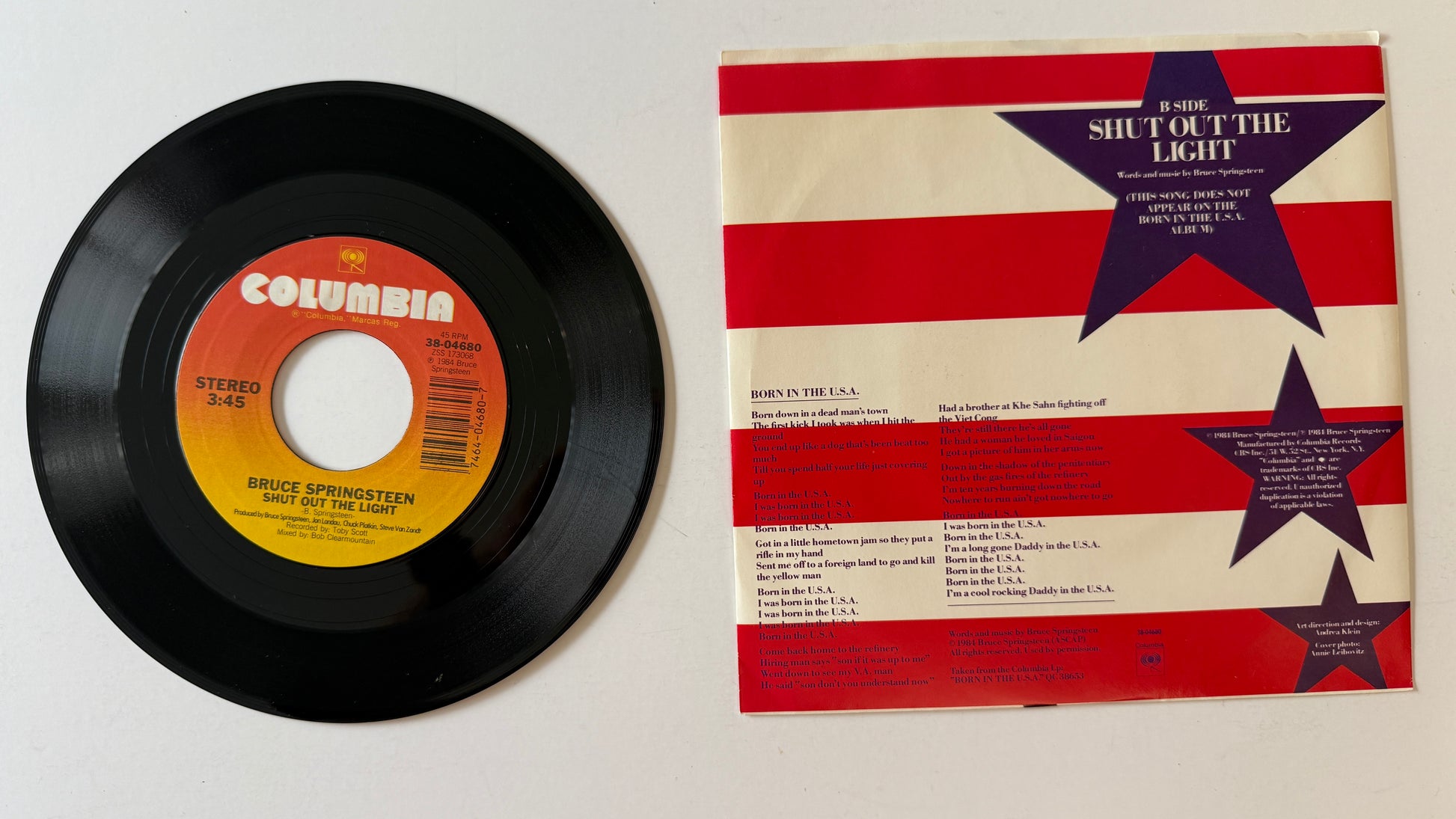 Bruce Springsteen Born In The U.S.A. Used 45 RPM 7" Vinyl VG+\