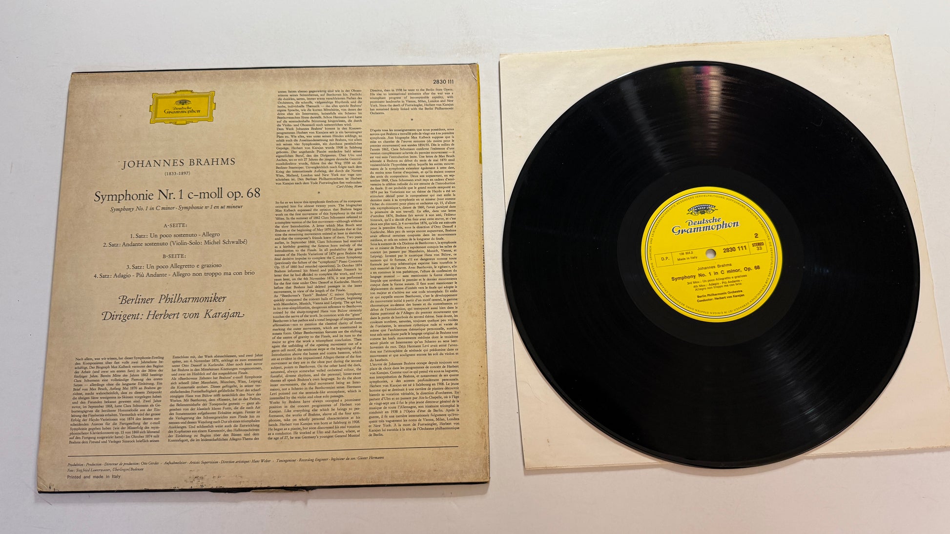 Herbert von Karajan Brahms: Symphonie Nr. 1 Used Vinyl LP VG+\VG