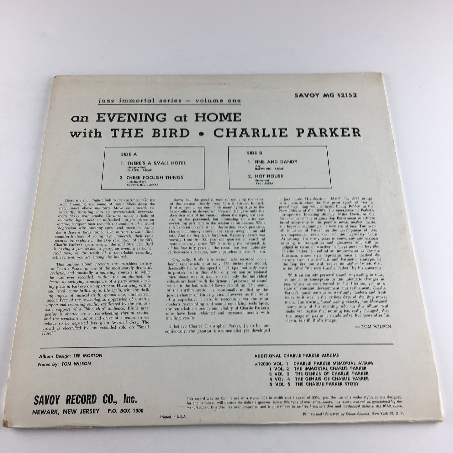 Charlie Parker An Evening At Home With The Bird \ Black
