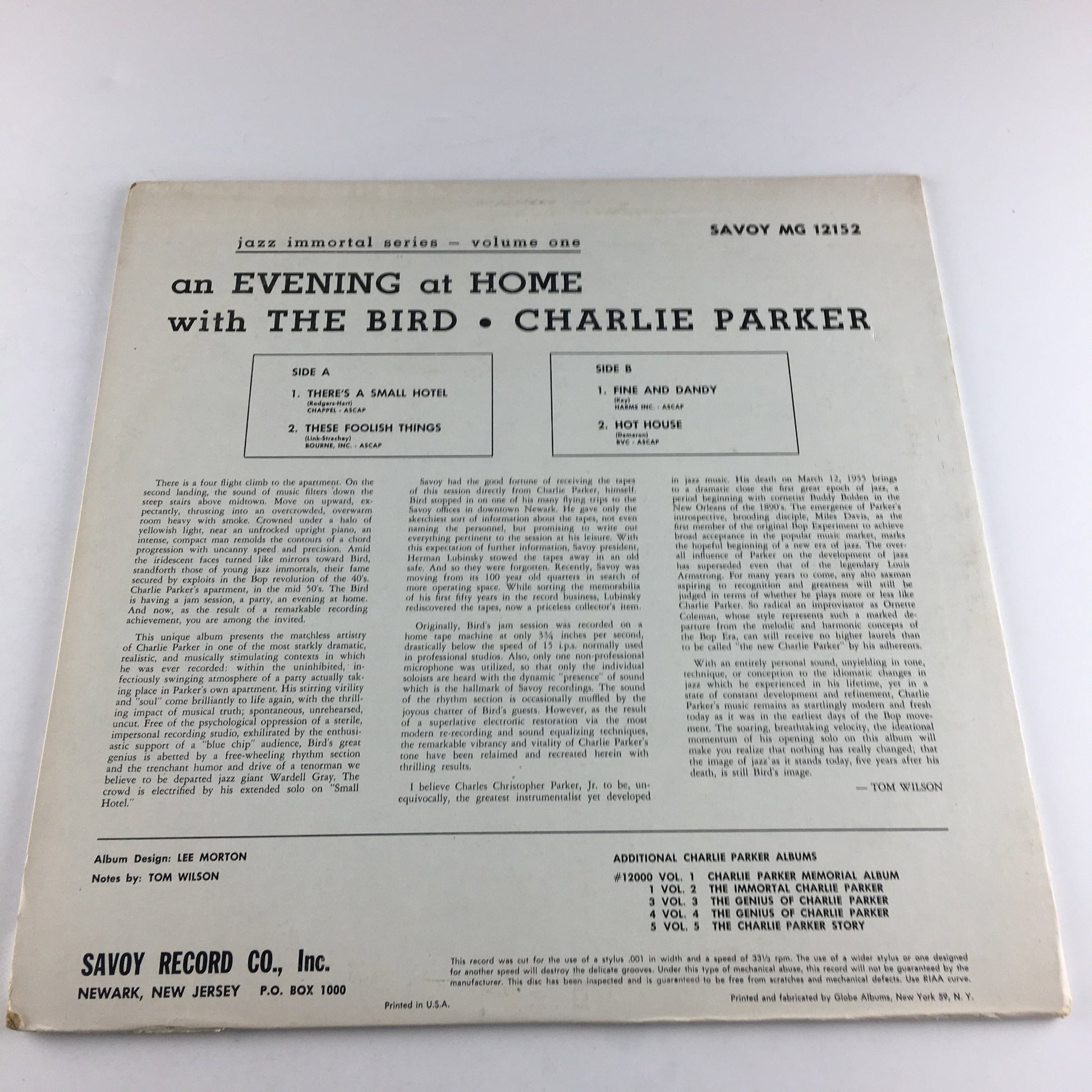 Charlie Parker An Evening At Home With The Bird \ Black