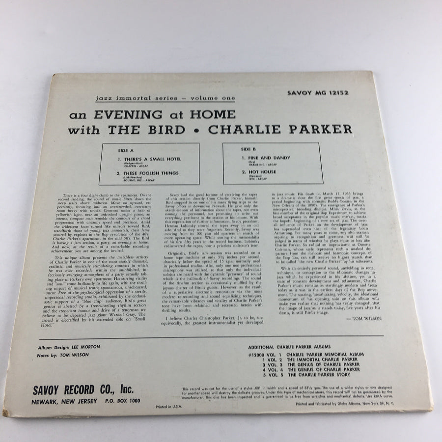 Charlie Parker An Evening At Home With The Bird Used Vinyl LP VG+\VG