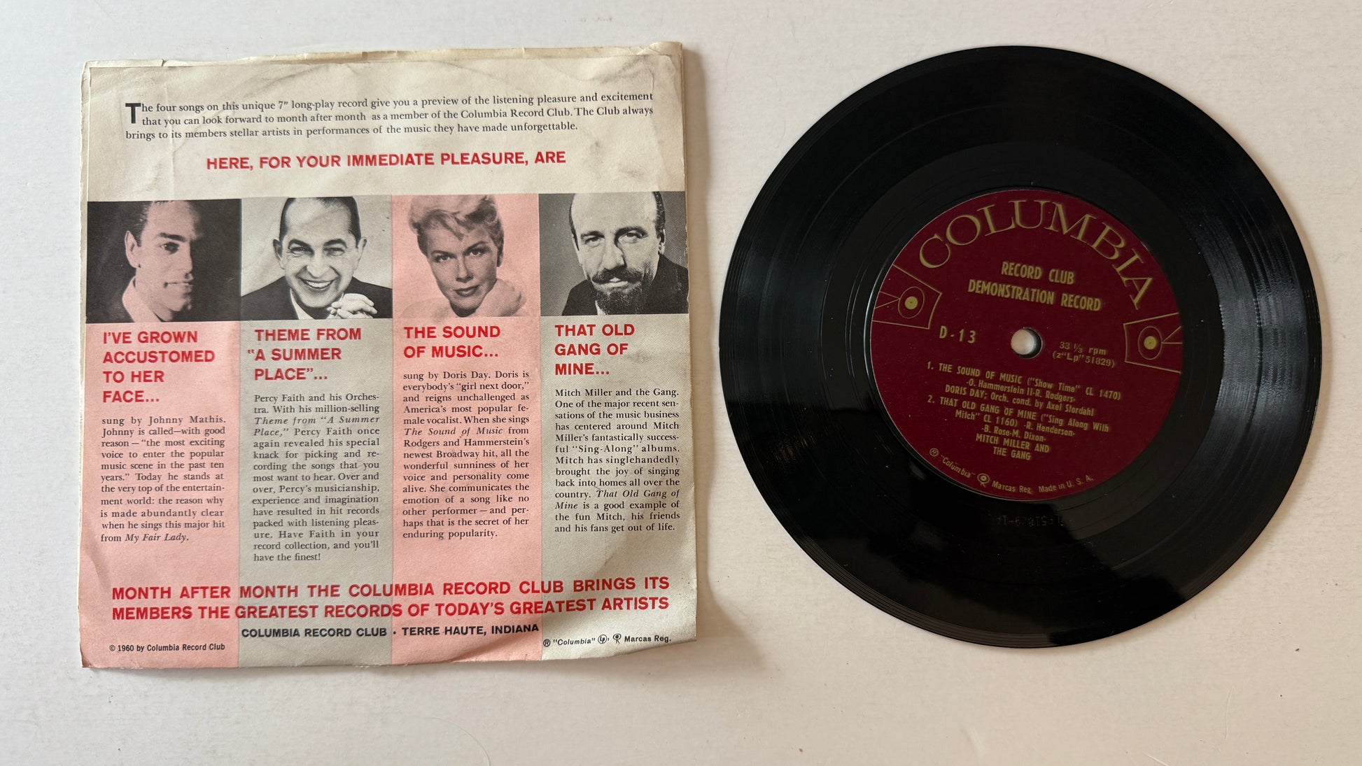 Various Columbia Record Club Demonstration Record Used 45 RPM 7" Vinyl VG+\