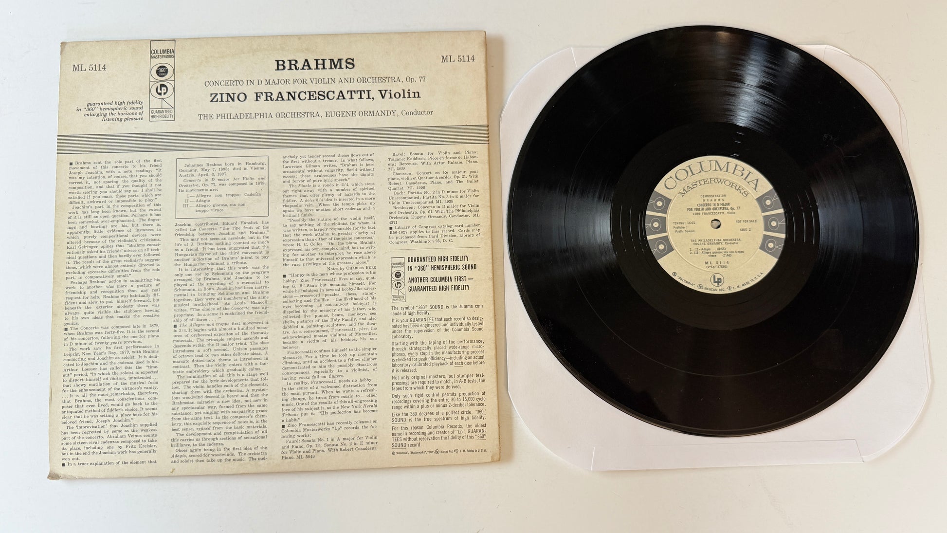 Zino Francescatti Concerto In D Major For Violin And Orchestra, Op. 77 Used Vinyl LP VG+\VG
