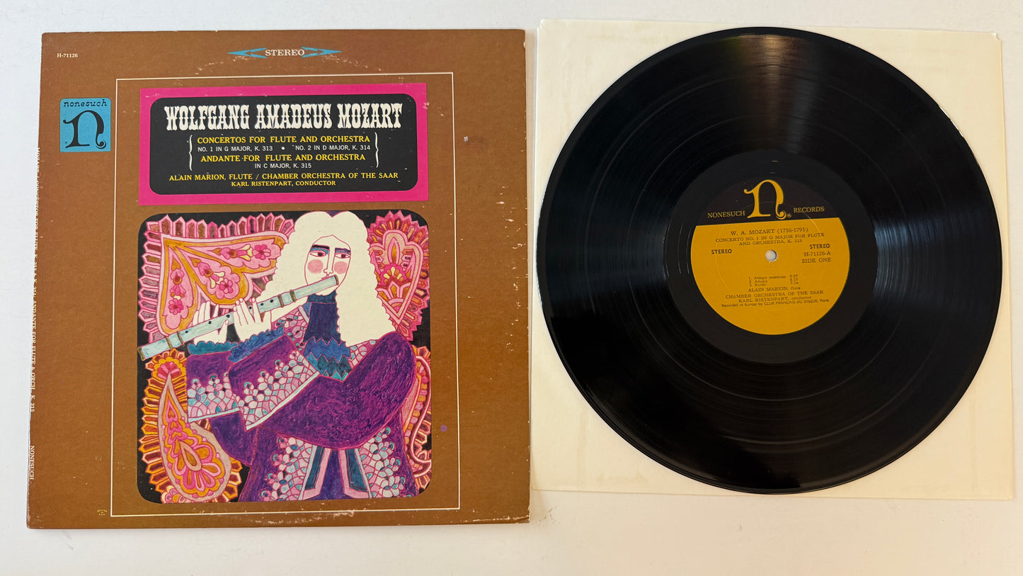 Wolfgang Amadeus Mozart Concertos For Flute And Orchestra Andante For Flute And Orchestra Used Vinyl LP VG+\VG