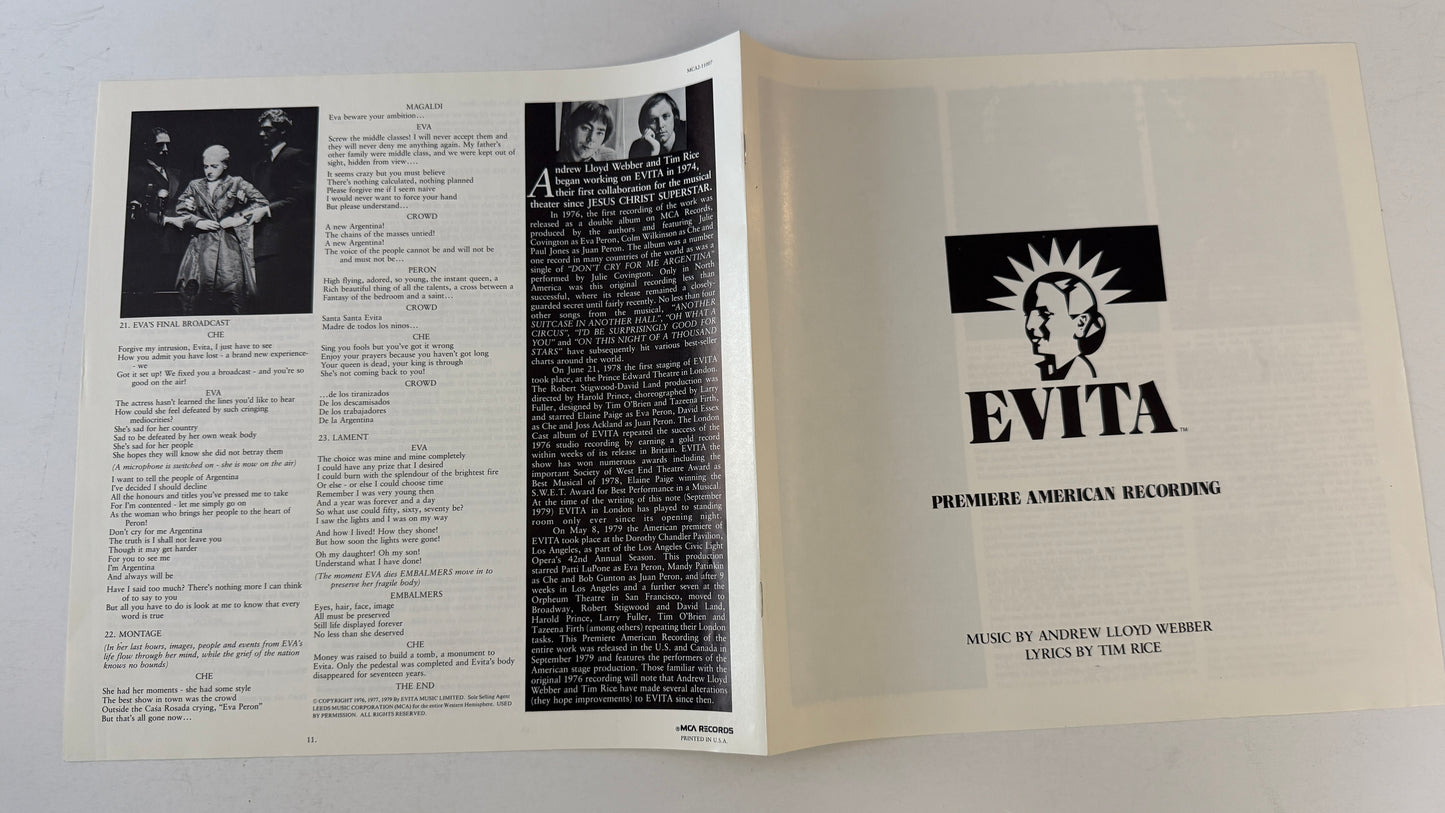 Andrew Lloyd Webber Evita: Premiere American Recording Used Vinyl 2LP VG+\VG