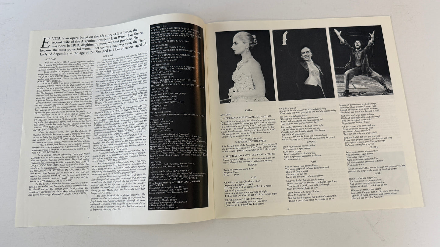 Andrew Lloyd Webber Evita: Premiere American Recording Used Vinyl 2LP VG+\VG