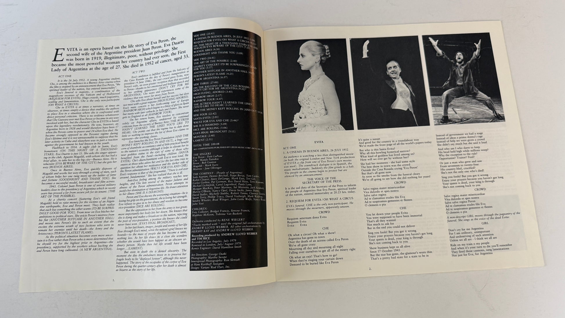 Andrew Lloyd Webber Evita: Premiere American Recording Used Vinyl 2LP VG+\VG