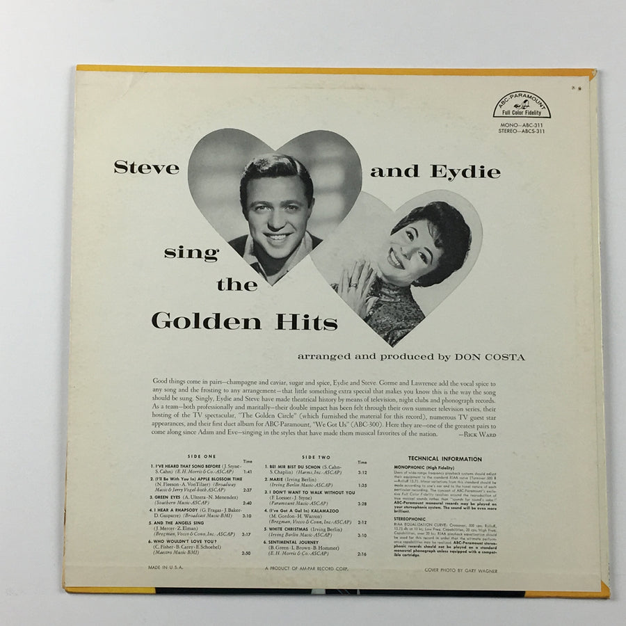 Eydie And Steve Eydie And Steve Sing The Golden Hits Mono Orig Press Used Vinyl LP VG+\VG+