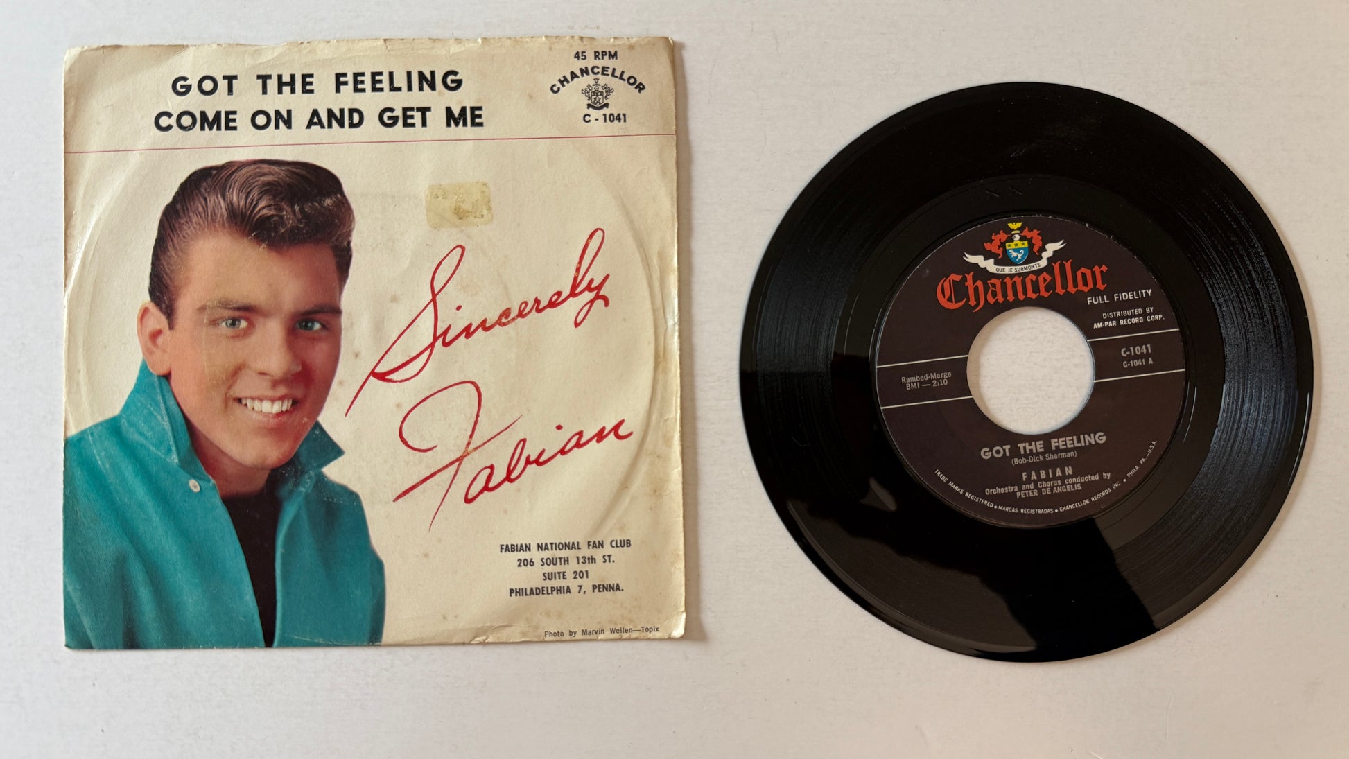 Fabian Got The Feeling / Come On And Get Me Used 45 RPM 7" Vinyl VG+\