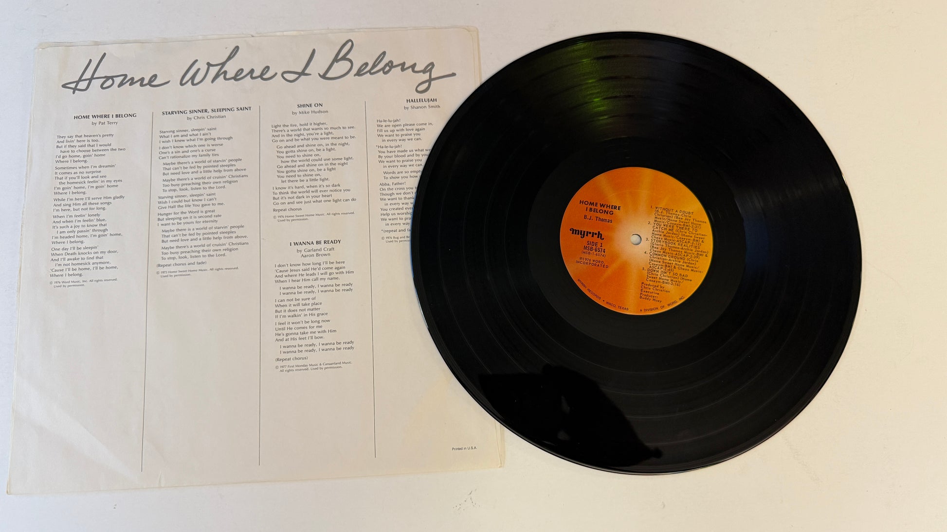 B.J. Thomas Home Where I Belong Used Vinyl LP VG+\VG+