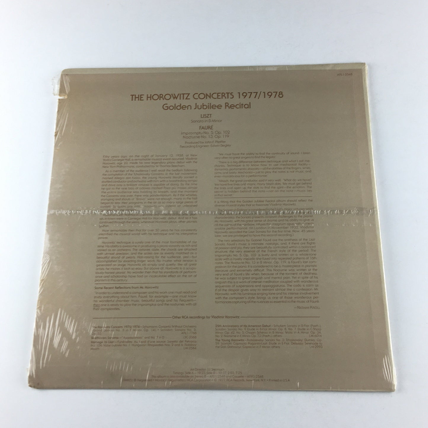 Horowitz - Liszt / Faure The Horowitz Concerts 1977/1978 (Golden Jubilee Recital) Used Vinyl LP M\VG+