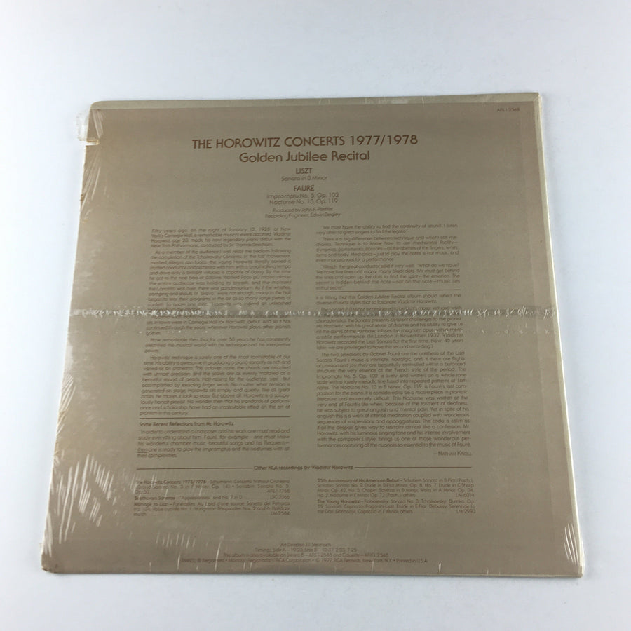Horowitz - Liszt / Faure The Horowitz Concerts 1977/1978 (Golden Jubilee Recital) Used Vinyl LP M\VG+