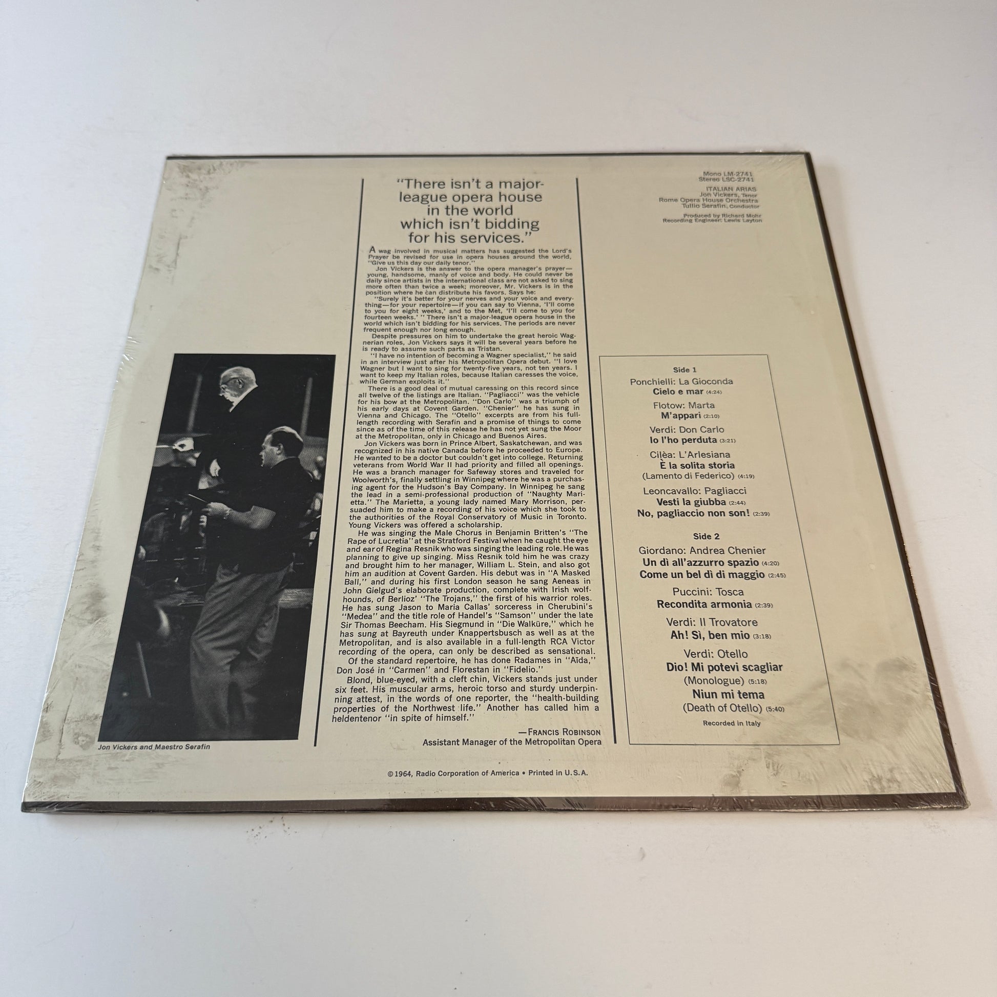 Jon Vickers Italian Arias Used Vinyl LP M\NM