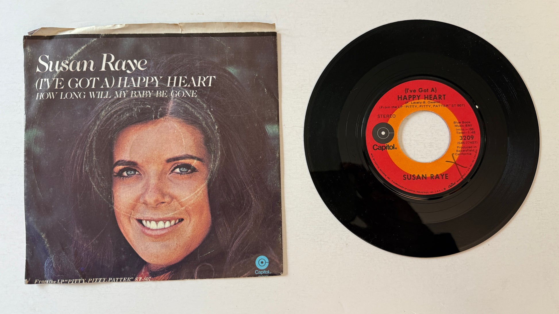 Susan Raye (I've Got A) Happy Heart / How Long Will My Baby Be Gone Used 45 RPM 7" Vinyl VG+\