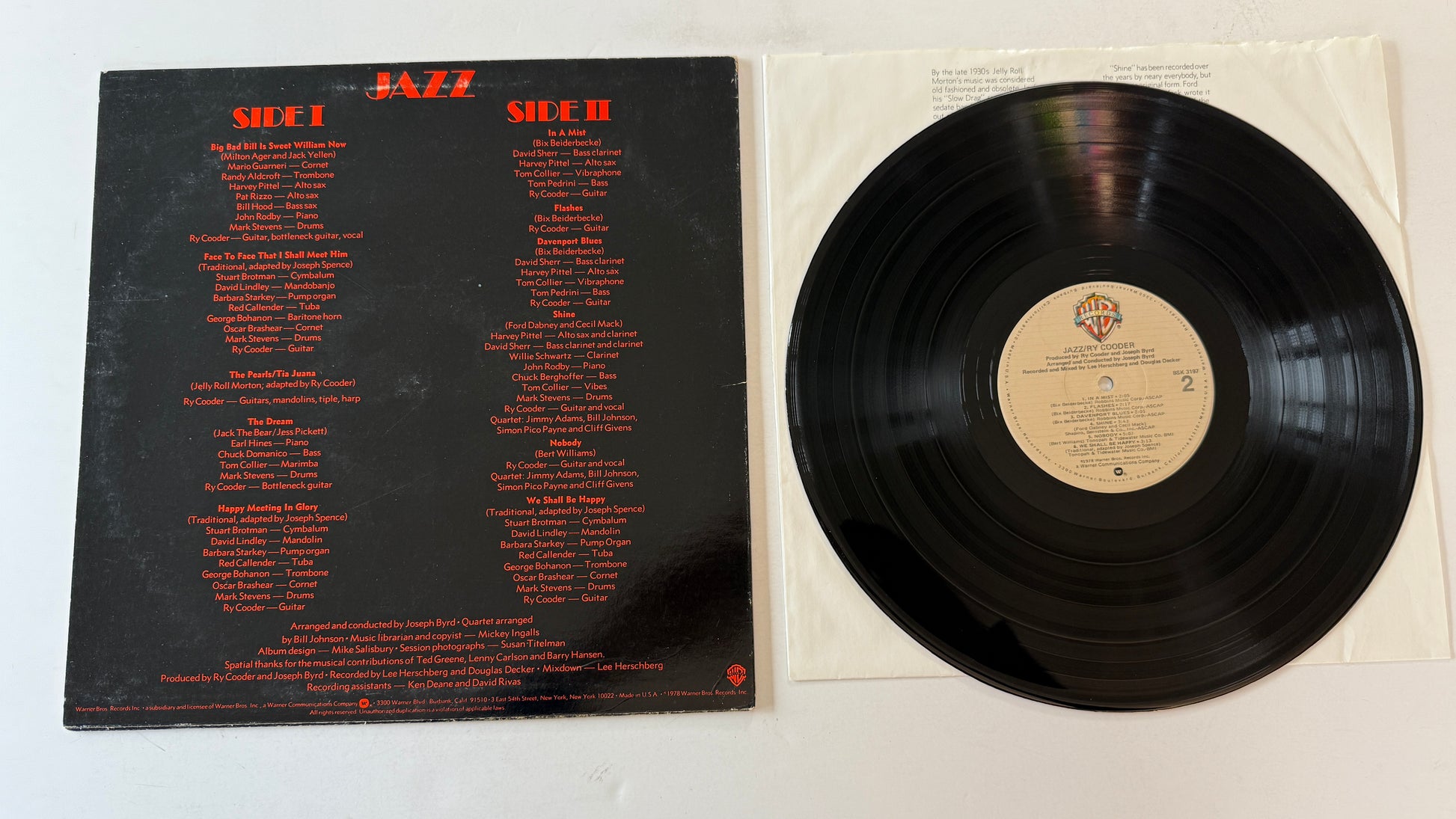Ry Cooder Jazz Used Vinyl LP VG+\VG