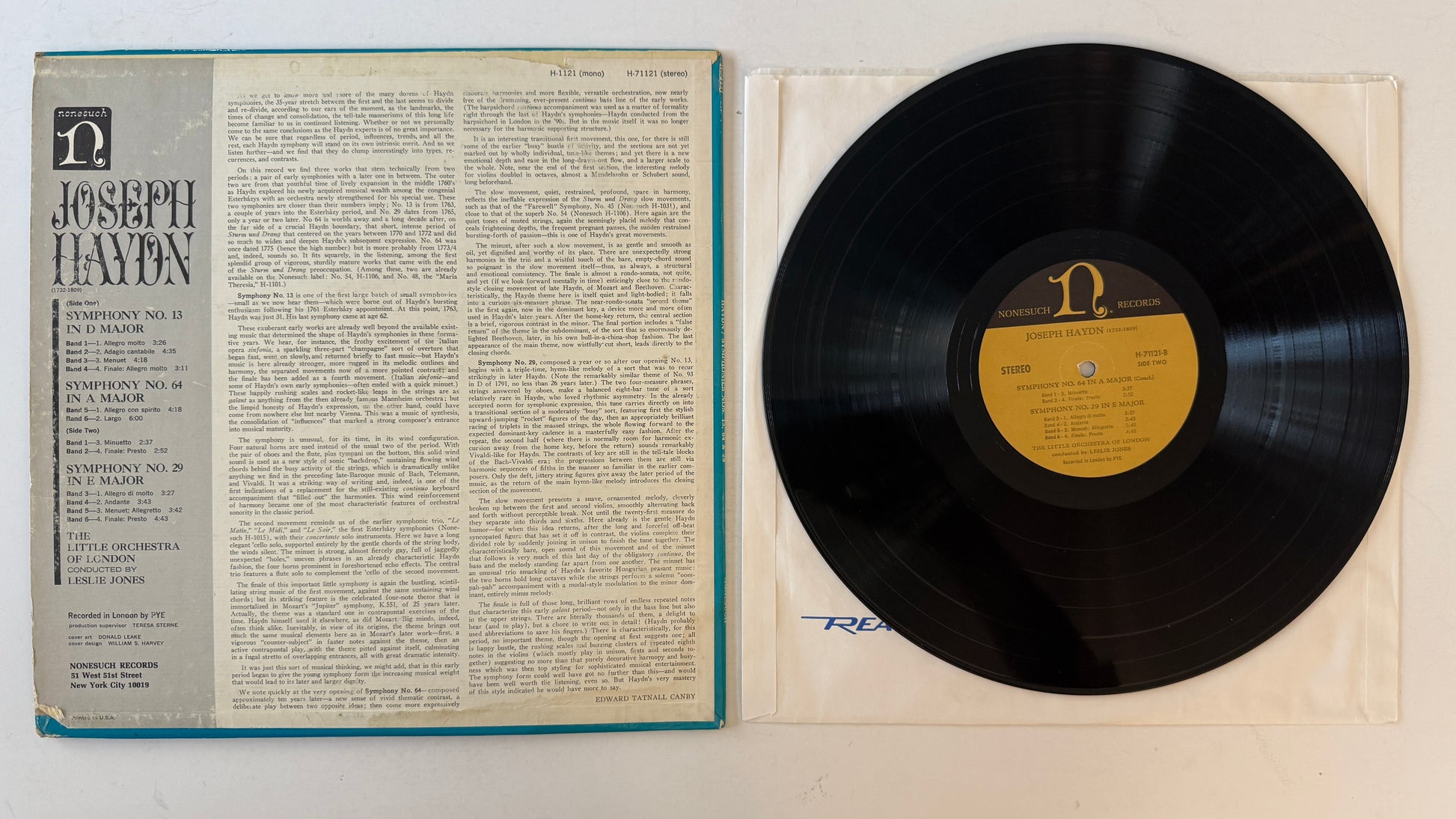 The Little Orchestra Of London Joseph Haydn: Symphony No. 13 In D Major; Symphony No. 64 In A Major; Symphony No. 29 In E Major Used Vinyl LP VG+\VG