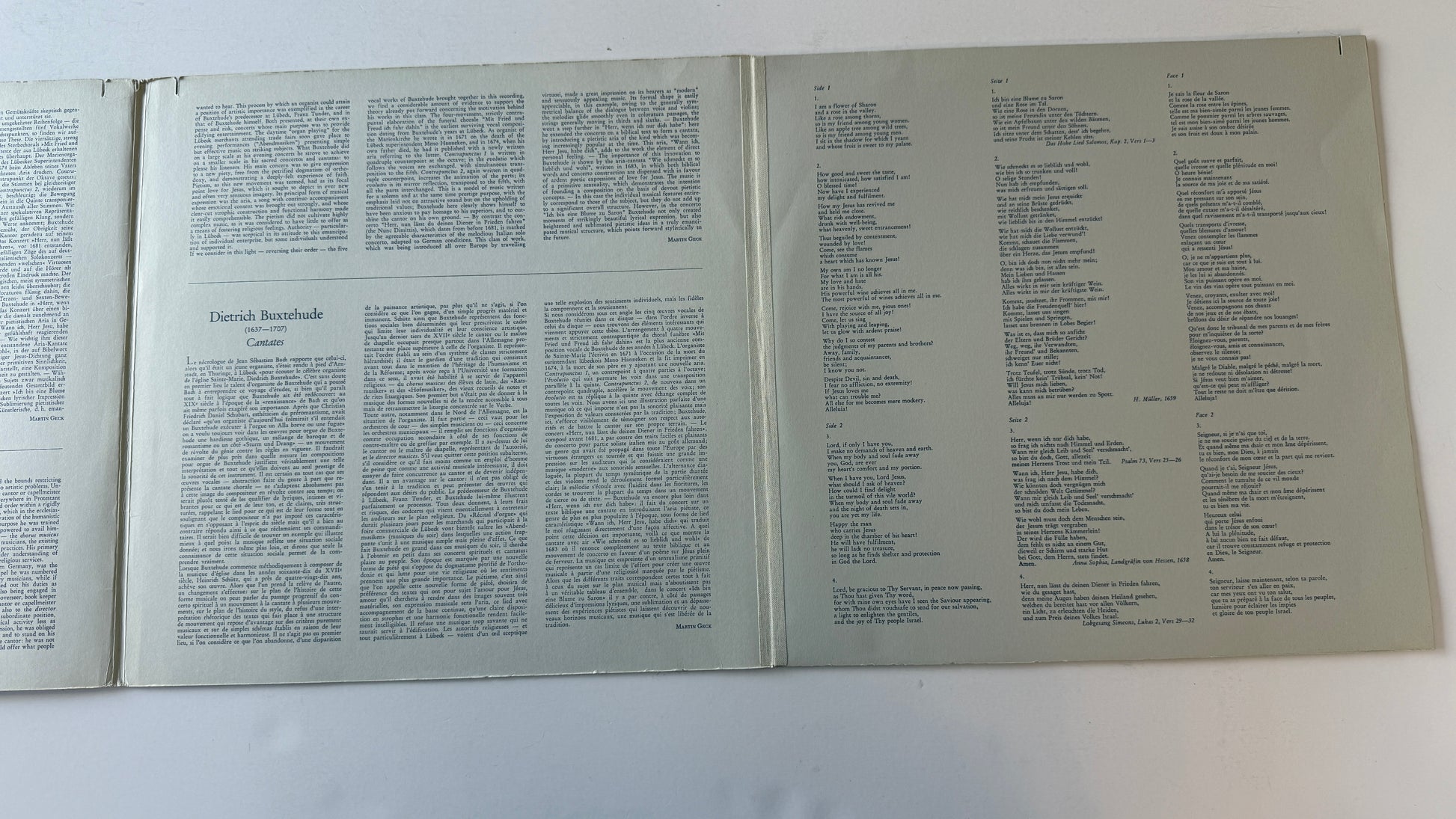 Dieterich Buxtehude Kantaten = Cantatas = Cantates Used Vinyl LP VG+\VG+