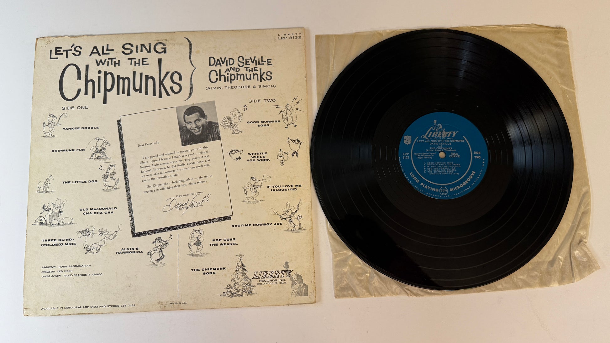 David Seville Let's All Sing With The Chipmunks Used Vinyl LP VG+\G+