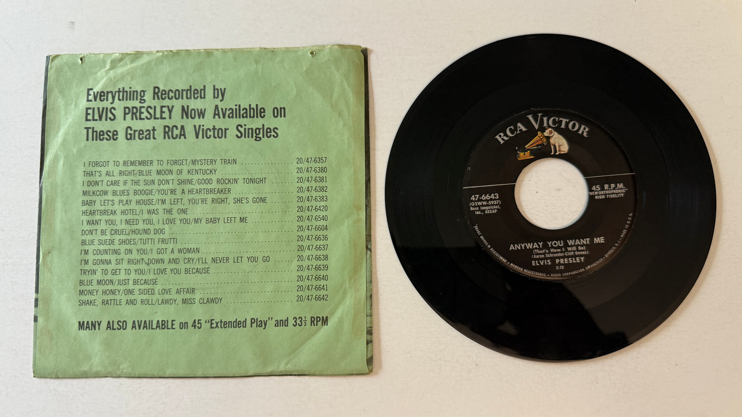 Elvis Presley Love Me Tender / Anyway You Want Me Used 45 RPM 7" Vinyl VG\