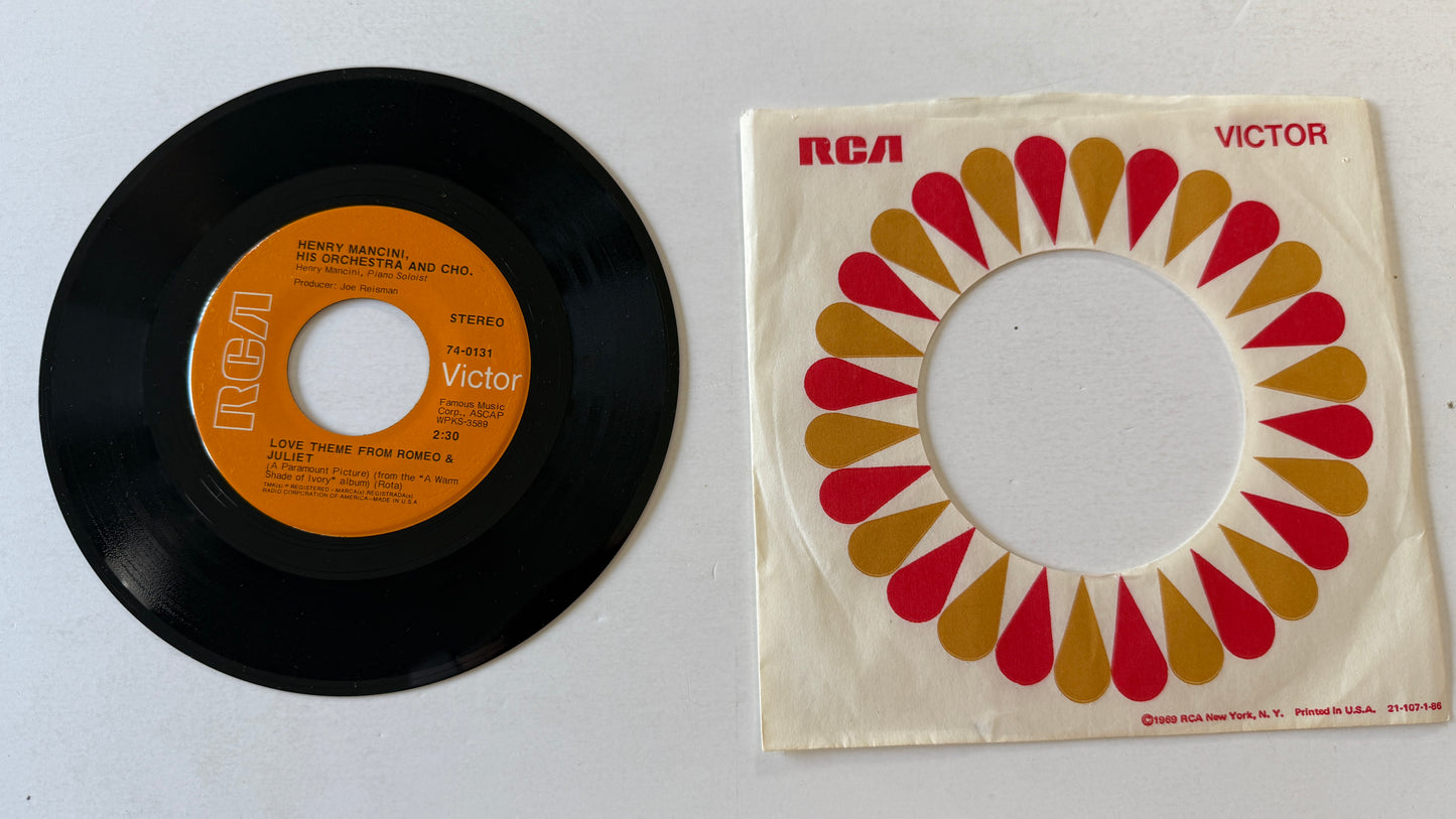 Henry Mancini And His Orchestra Love Theme From Romeo & Juliet / The Windmills Of Your Mind Used 45 RPM 7" Vinyl VG+\VG+