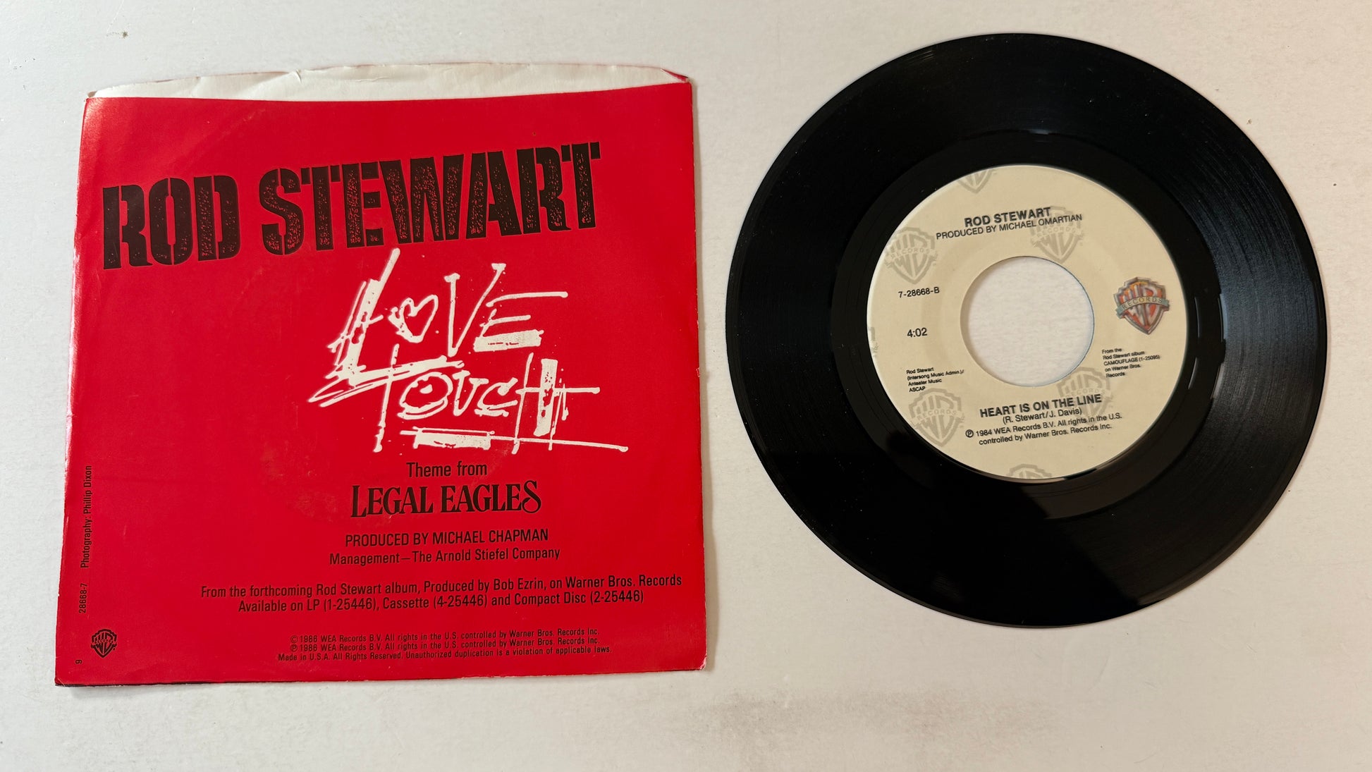Rod Stewart Love Touch (Theme From Legal Eagles) Used 45 RPM 7" Vinyl VG+\