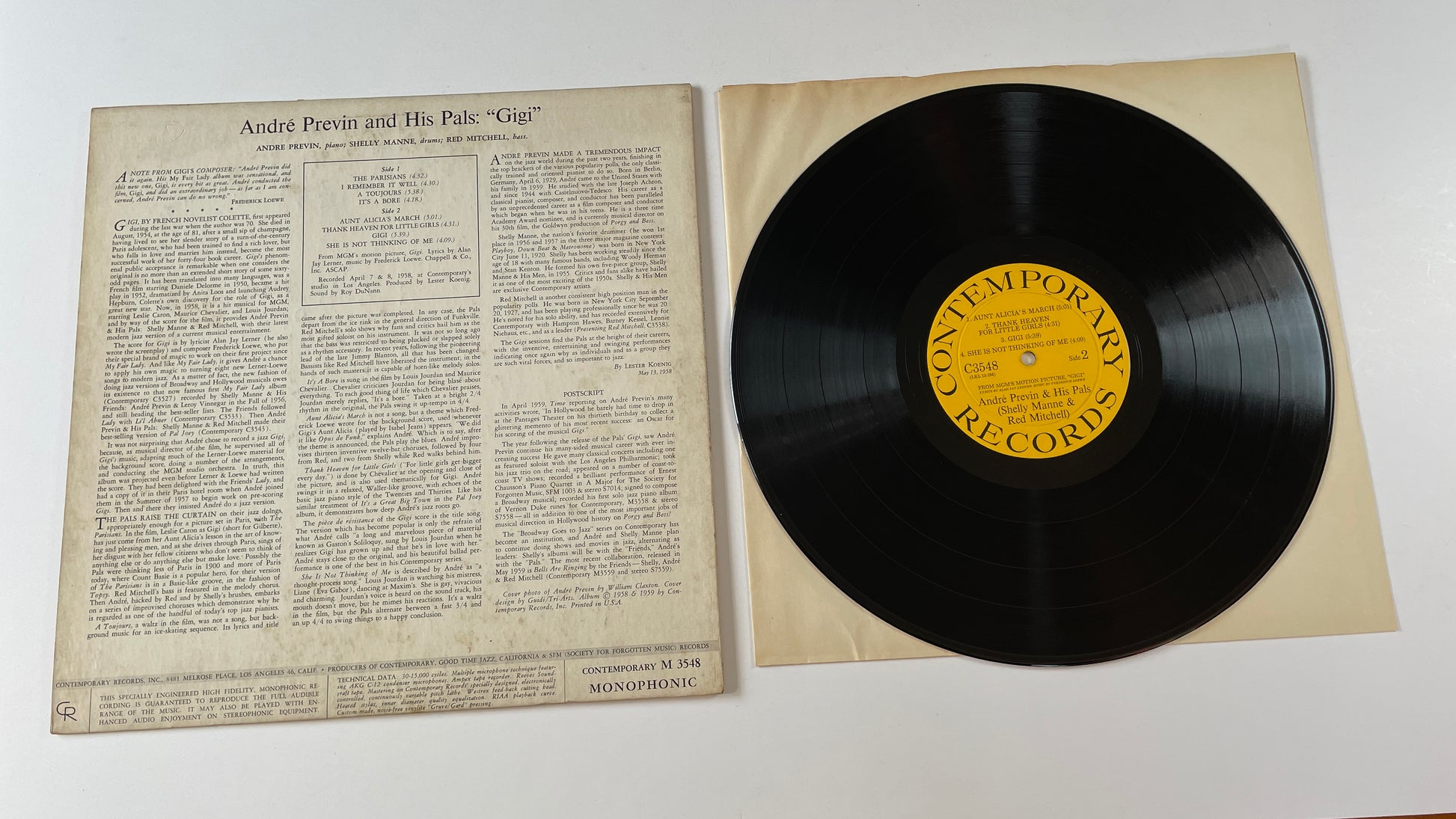Andr√© Previn & His Pals Modern Jazz Performances Of Songs From Gigi Used Vinyl LP VG+\VG+