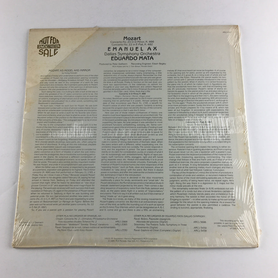 Mozart, Emanuel Ax, Eduardo Mata Mozart Concertos Used Vinyl LP M\VG+