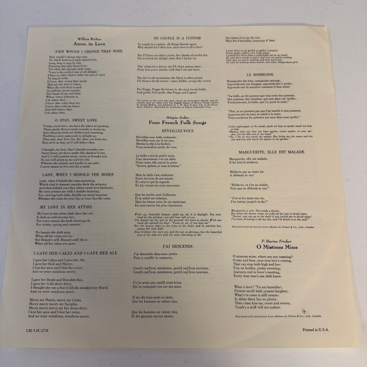 Peter Pears Music For Voice And Guitar Used Vinyl LP VG+\VG+