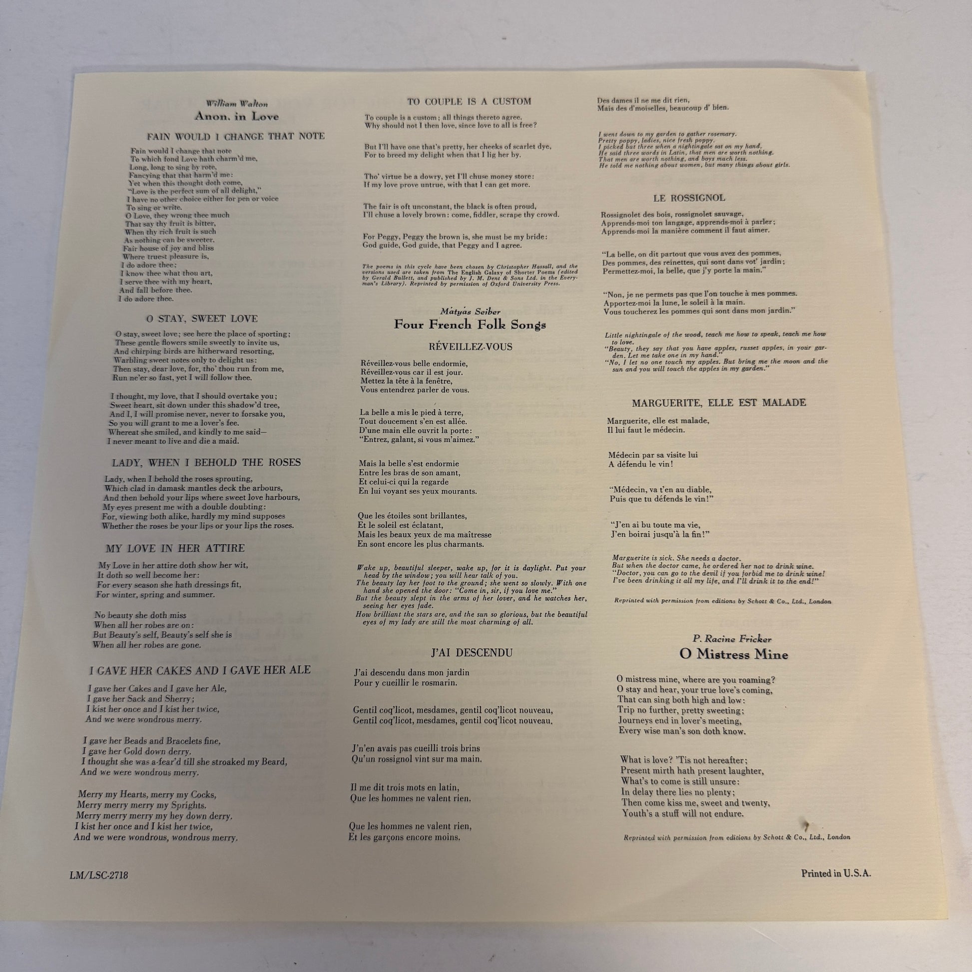 Peter Pears Music For Voice And Guitar Used Vinyl LP VG+\VG+